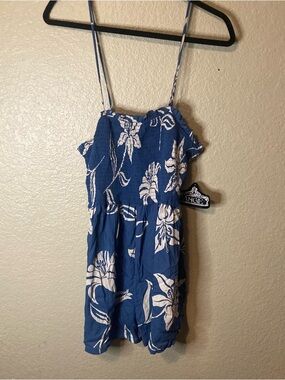 Angie Floral Junior Small Mini Smocked Romper Hawaiian Blue Coastal Boho MSRP$50